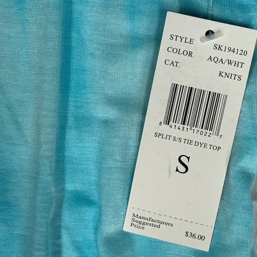 Allie & Rob Aqua and White Tie Dye Split Short-Sleeve Tee Shirt Womens Small NWT